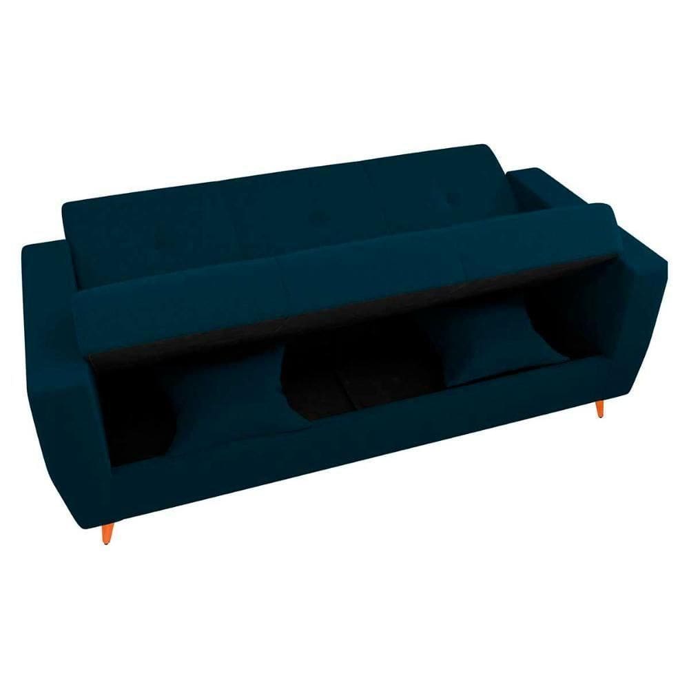Sofá Cama Casal Premium 3 Lugares Com Baú 2,08 Larg Pamela Matrix Veludo Turkey Petróleo