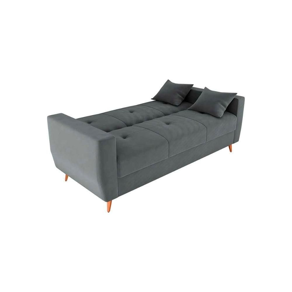 Sofá Cama Casal Premium 3 Lugares Com Baú 2,08 Larg Pamela Matrix Veludo Cinza