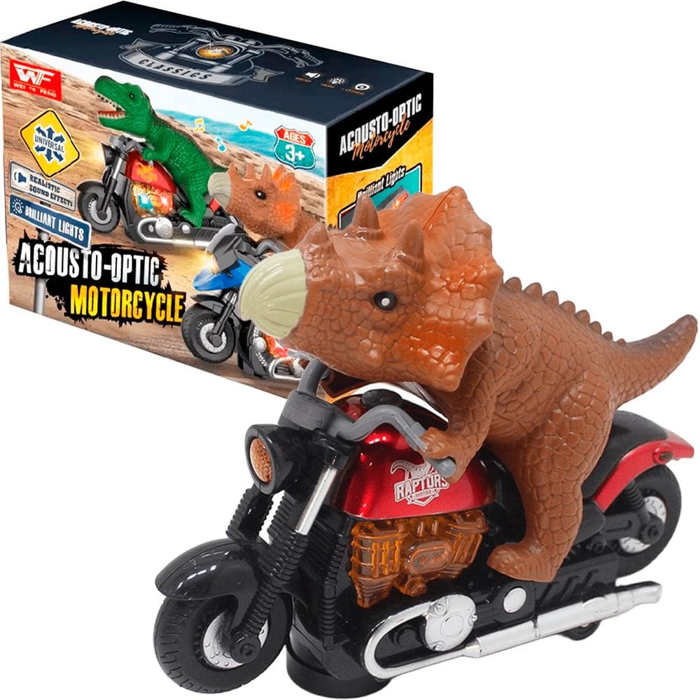 Brinquedo Dinossauro Motoqueiro Bate e Volta Som Luz À Pilha