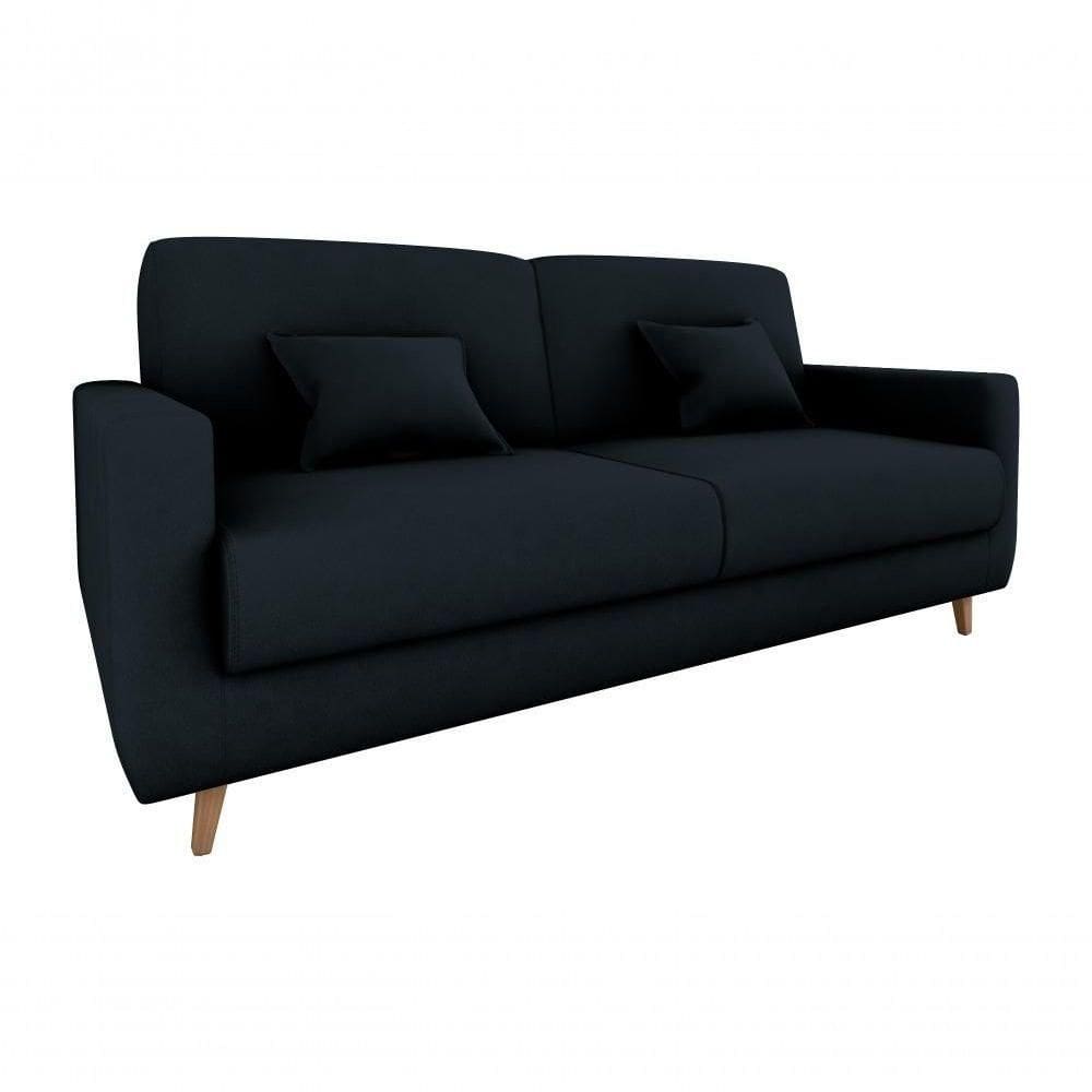 Sofá Cama Premium 3 Lugares 1,90 Larg Emilia Matrix Veludo Preto