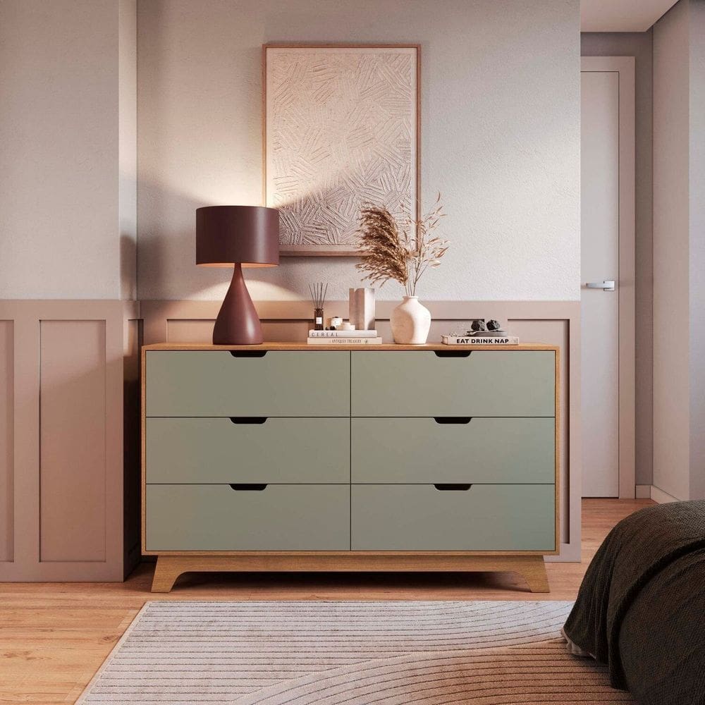 Cômoda para Quarto 6 Gavetas 100% Mdf Alice Verti/ Castanho