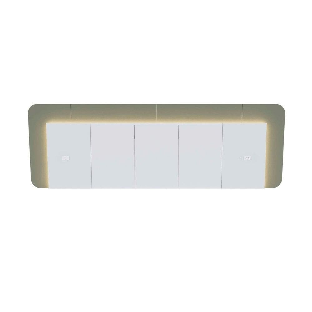 Cabeceira Casal Queen 272cm com Led 3000k e Tomadas 100% Mdf Padrão Planejados Mabel Branco/ Verti