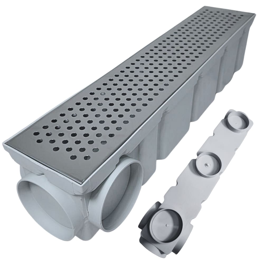 Ralo Drenagem de Água da Chuva 10x50 Inox Perfurado Bolinha col Cinza