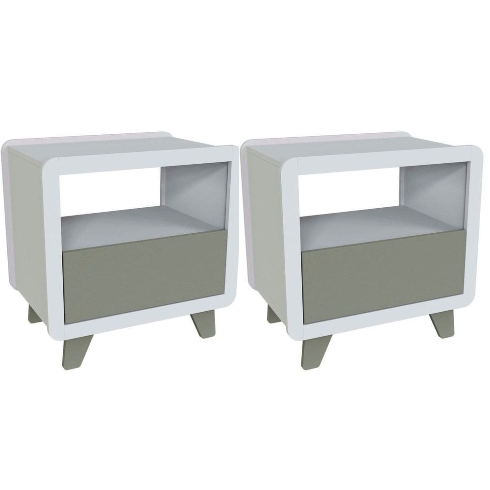Conjunto 2 Mesas de Cabeceira 55cm com Gaveta e Nicho 100% Mdf Padrão Planejados Mabel Branco/ Verti