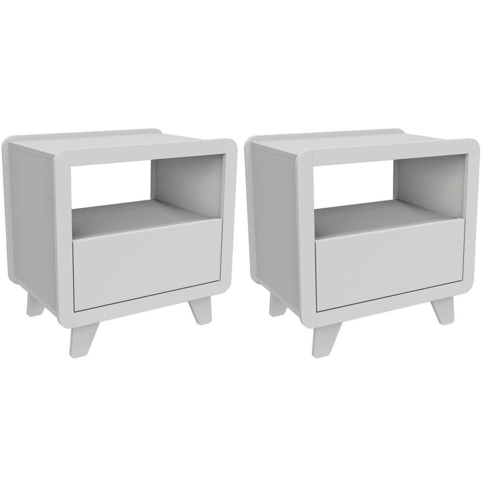 Conjunto 2 Mesas de Cabeceira 55cm com Gaveta e Nicho 100% Mdf Padrão Planejados Mabel Branco