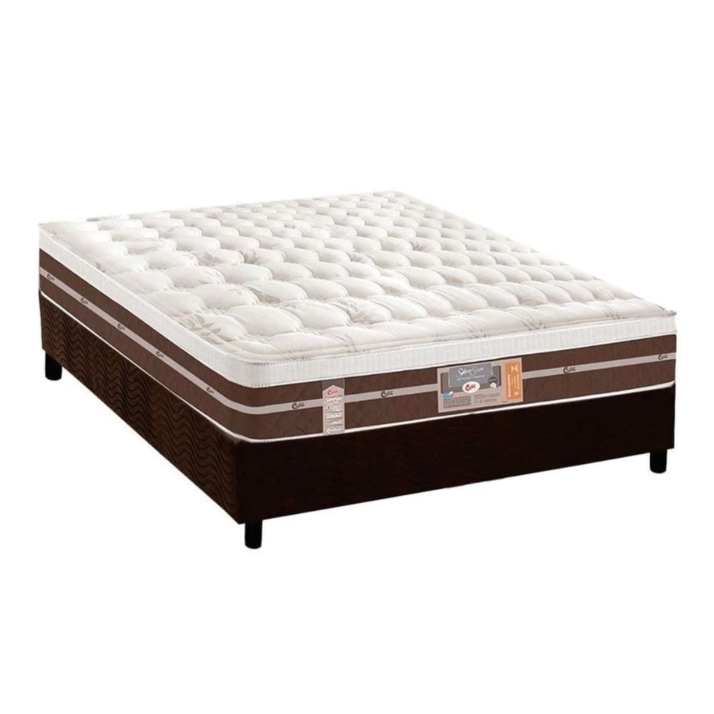 Cama Box Casal: Colchão Molas Ensacadas Castor Silver Star Air Híbrido + Base CRC Suede Brown (138x188)