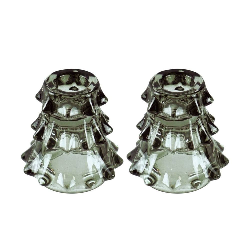 Jogo 2 Porta Velas Natalino Vidro Cravejado Pinheiro Verde 7cm -Magizi