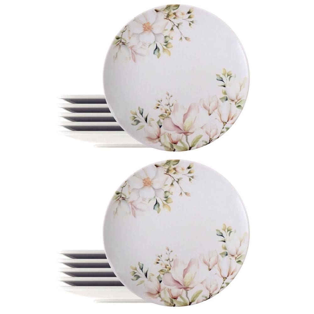 Jogo 12 Pratos de Porcelana 28cm Magnólia Tramontina Mesa Posta Restaurante