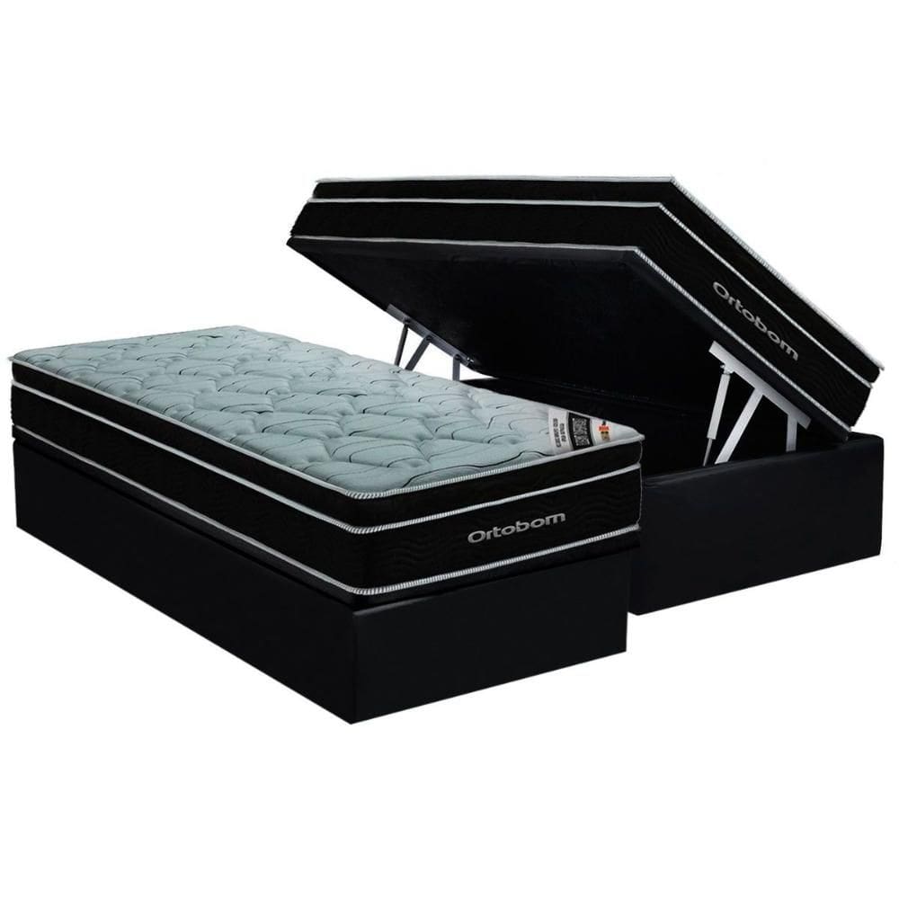 Cama Box Baú Solteiro: Colchão Molas Molas Ensacadas Ensacadas Ortobom Elegant + Base CRC Suede Black (88x188)