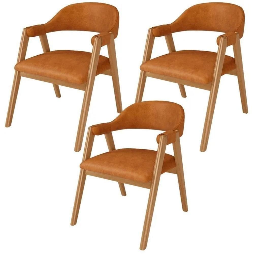 Kit 3 Cadeiras De Jantar E Estar Living Estofada Nadja L02 Couríssimo Canela - Gtdnexxus