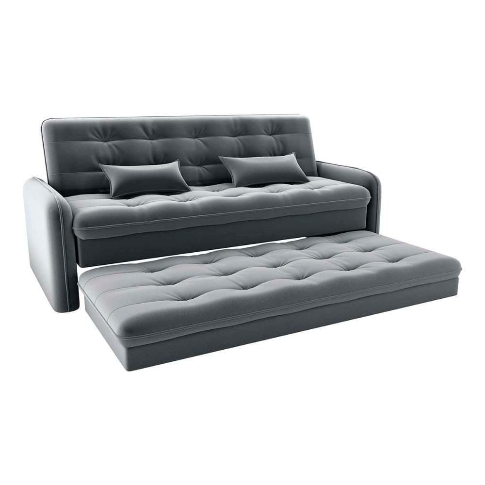 Sofá Cama Reclinável 3 Lugares Casal Com Bicama Auxiliar Madalena Matrix Veludo Cinza