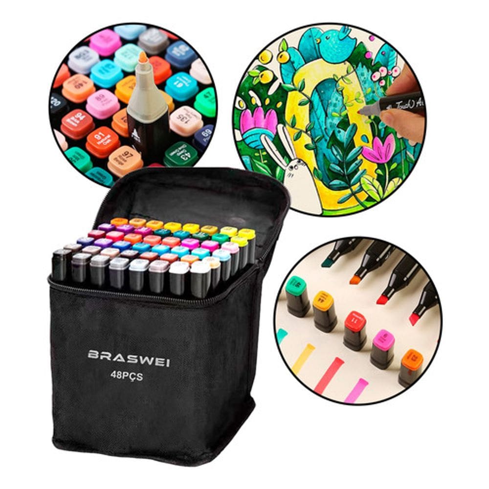Kit Canetinhas Coloridas Marca Texto Ponta Dupla 48 Cores