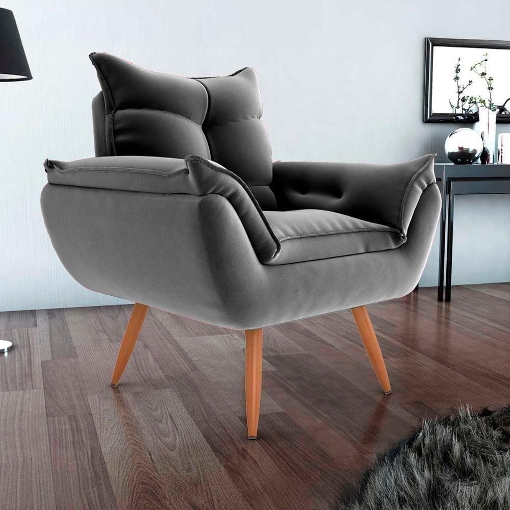 Poltrona Opala Tokio Para Descanço Confortável Toquio Matrix Veludo Cinza