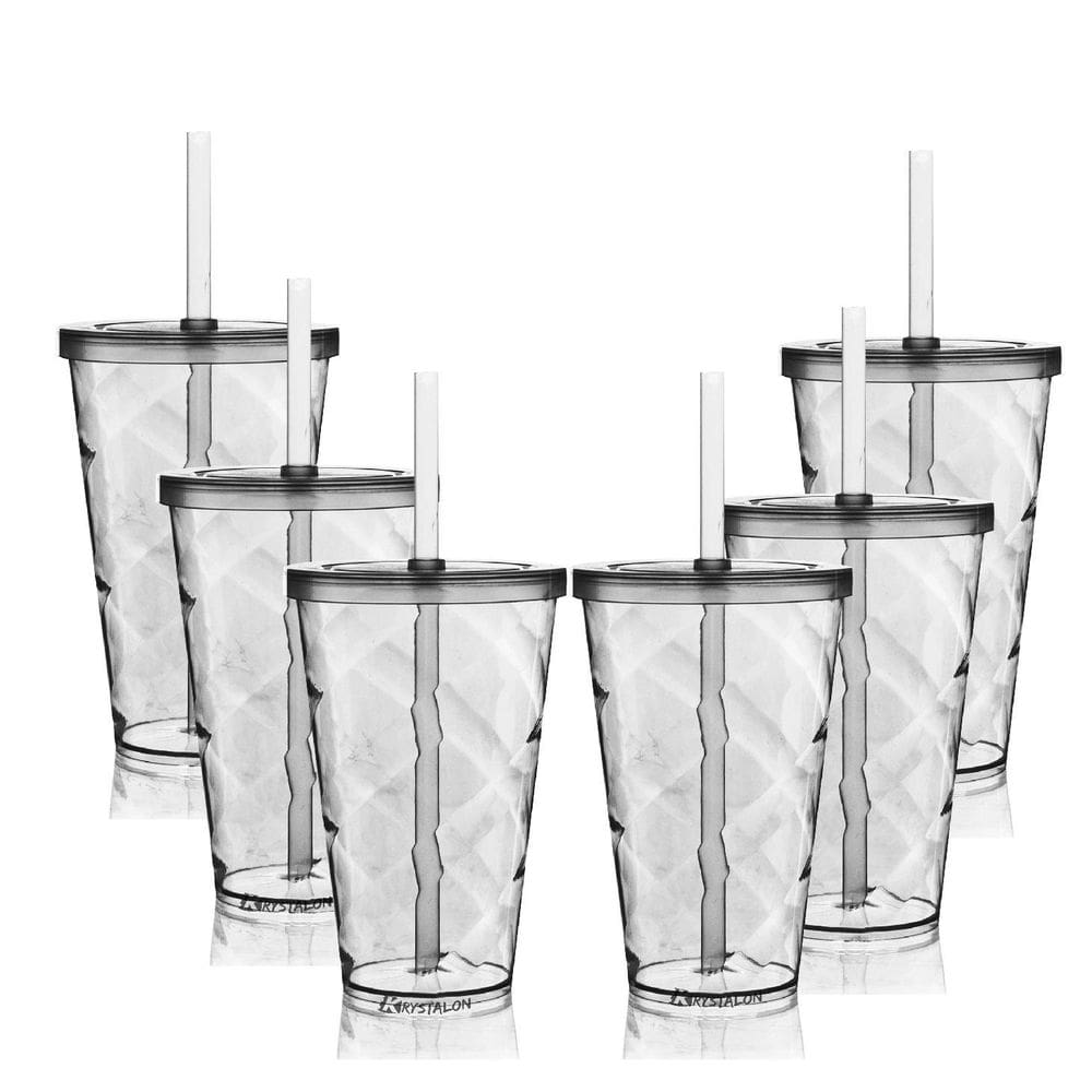 Kit 6 Copos Twister Com Tampa E Canudo Acrílico 700ml