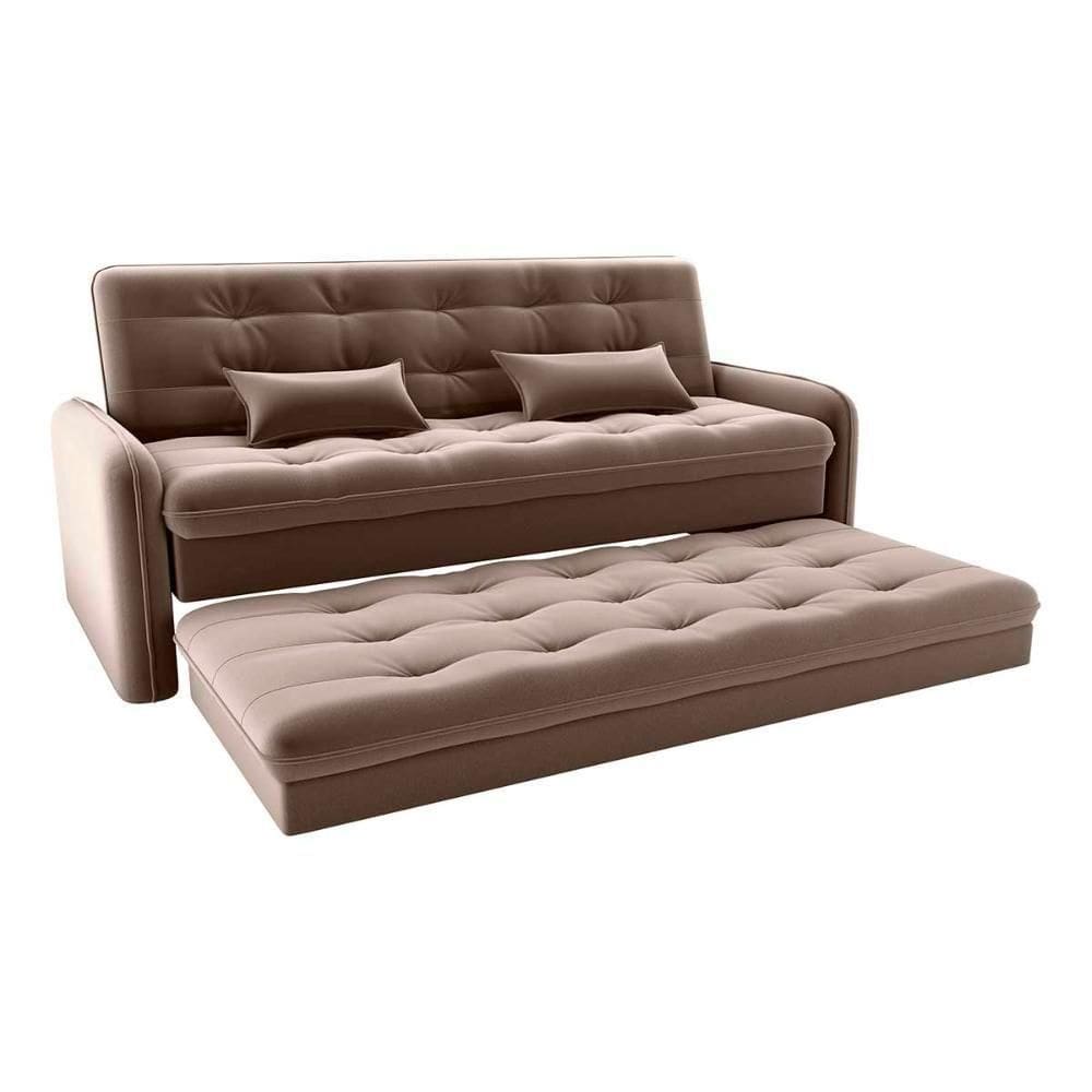 Sofá Cama Reclinável 3 Lugares Casal Com Bicama Auxiliar Madalena Matrix Veludo Marrom Veludo Marrom