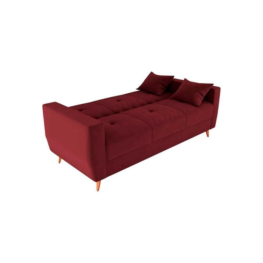 Sofá Cama Casal Premium 3 Lugares Com Baú 2,08 Larg Pamela Matrix Veludo Vinho