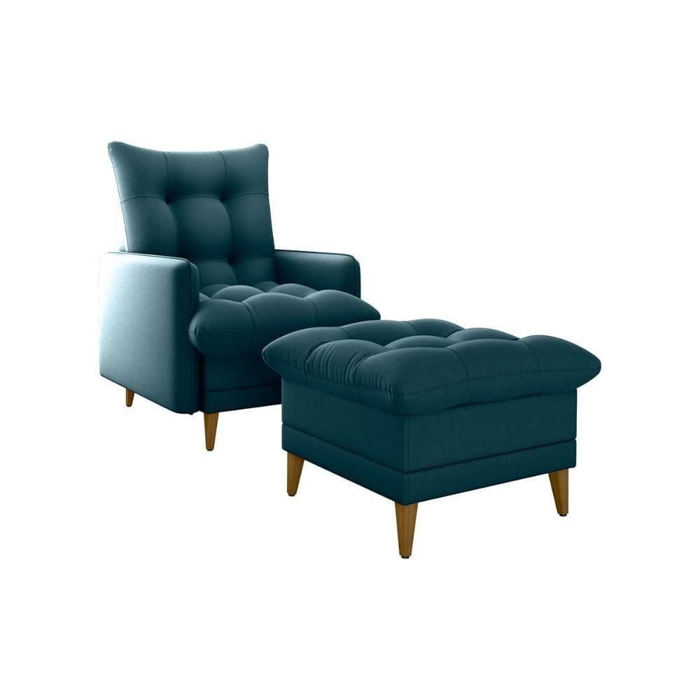 Poltrona De Amamentação Com Puff Luxo Confortável Montreal Matrix Suede Petróleo