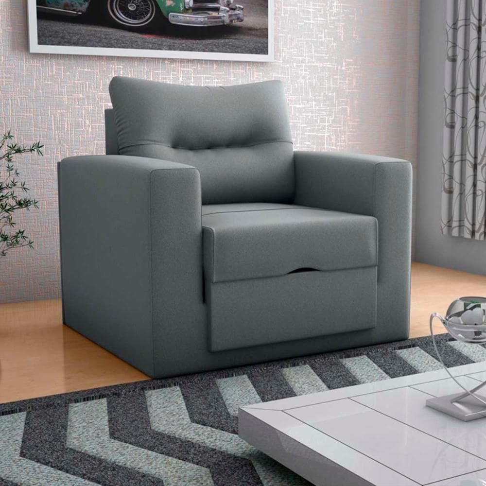 Sofa Cama Poltrona 1 Lugar Solteiro 0,90 Larg Marissol Matrix Suede Cinza