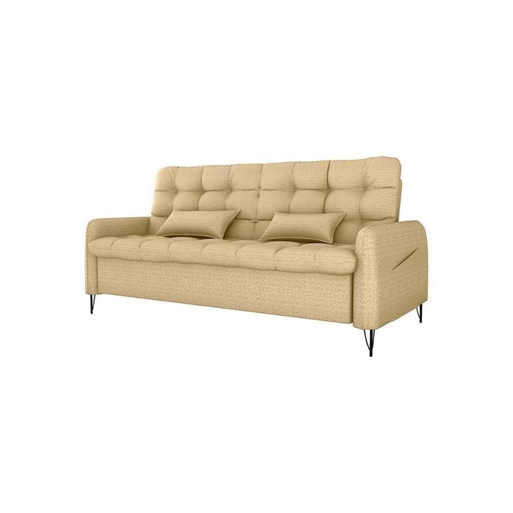 Sofá Cama Luxo 3 Lugares Casal Confortável Com Almofadas 2,00 Larg Pillar Matrix Linho Areia