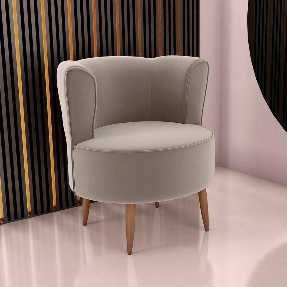 Poltrona Decorativa Premium Redonda Savana Matrix Veludo Capuccino