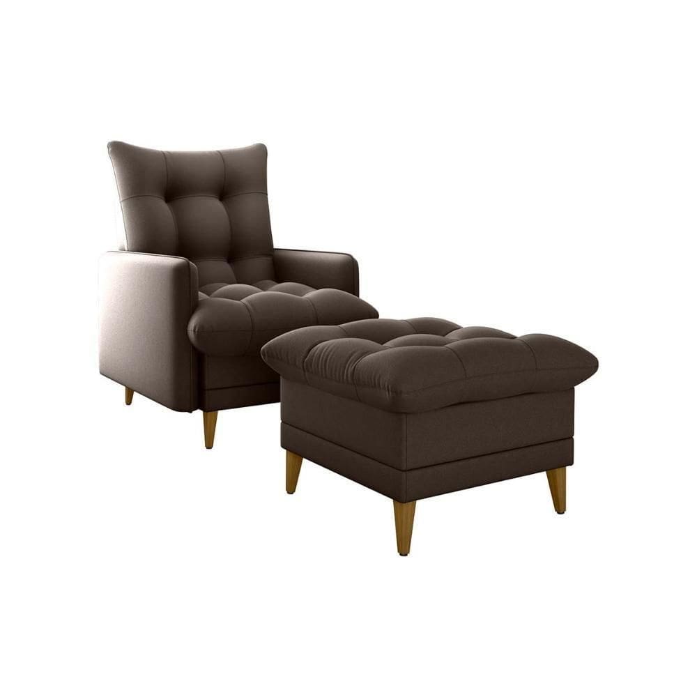 Poltrona De Amamentação Com Puff Luxo Confortável Montreal Matrix Suede Marrom