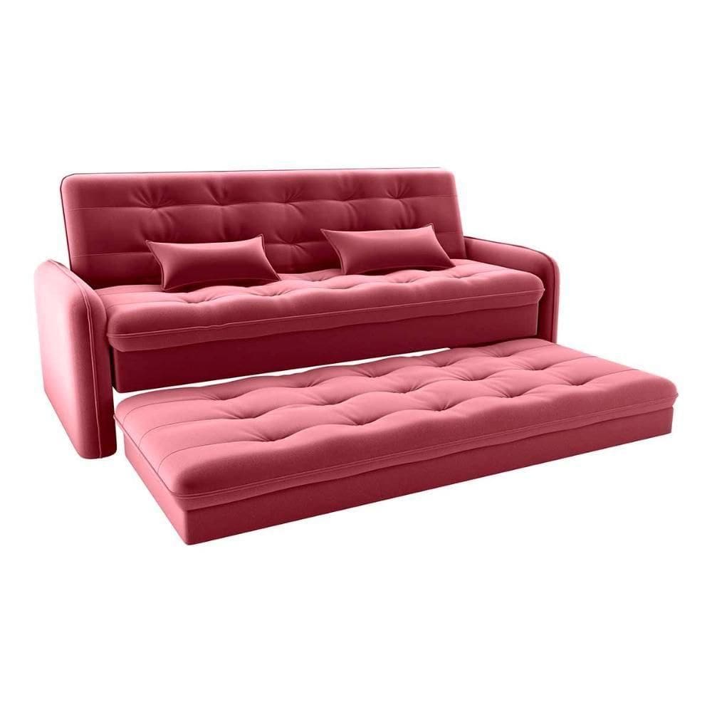 Sofá Cama Reclinável 3 Lugares Casal Com Bicama Auxiliar Madalena Matrix Veludo Vinho Veludo Vinho
