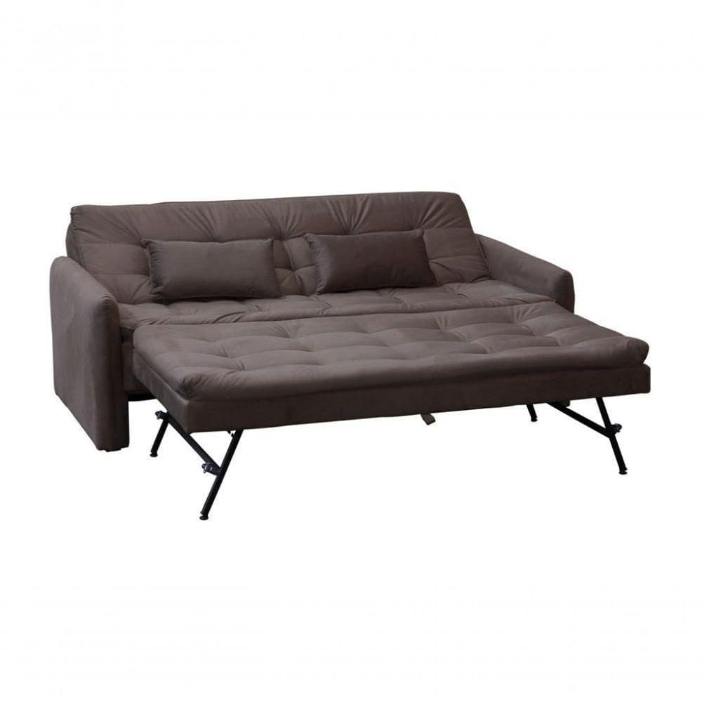 Sofá Cama Reclinável 3 Lugares Casal Com Bicama Auxiliar Madalena Matrix Suede Capuccino
