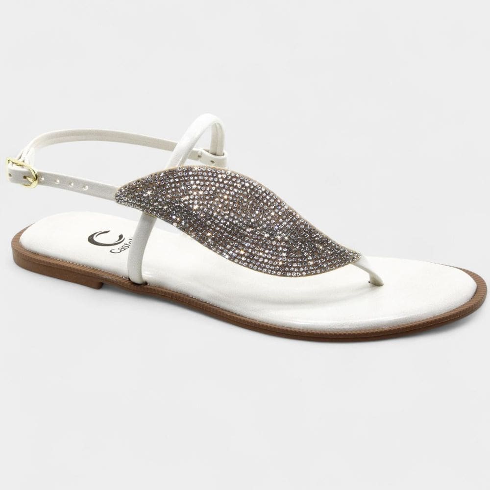 Rasteira Casteliê Strass Folha Feminina - Off White