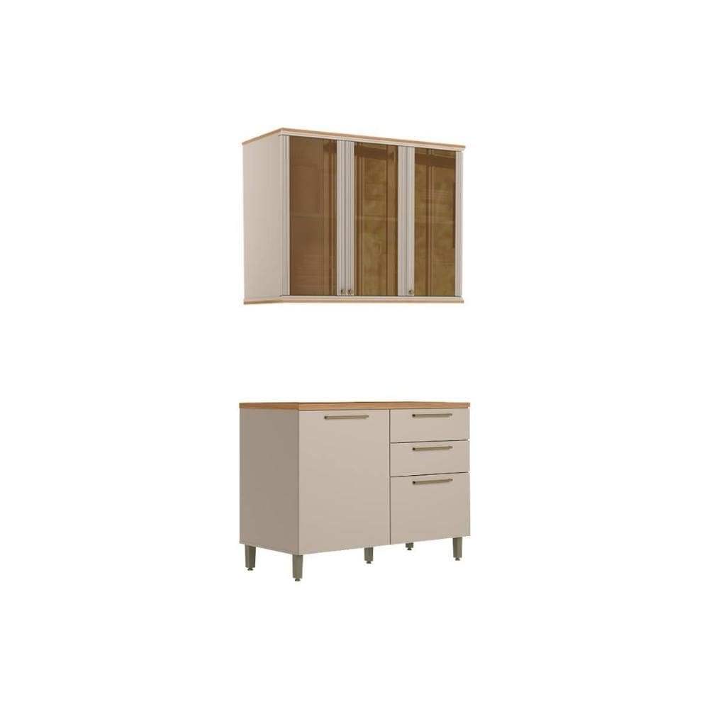 Cozinha Completa Atena 2 Peças (1Balcão+1Aéreo) CP24 Jequitiba/Off White Fosco - Linea Brasil