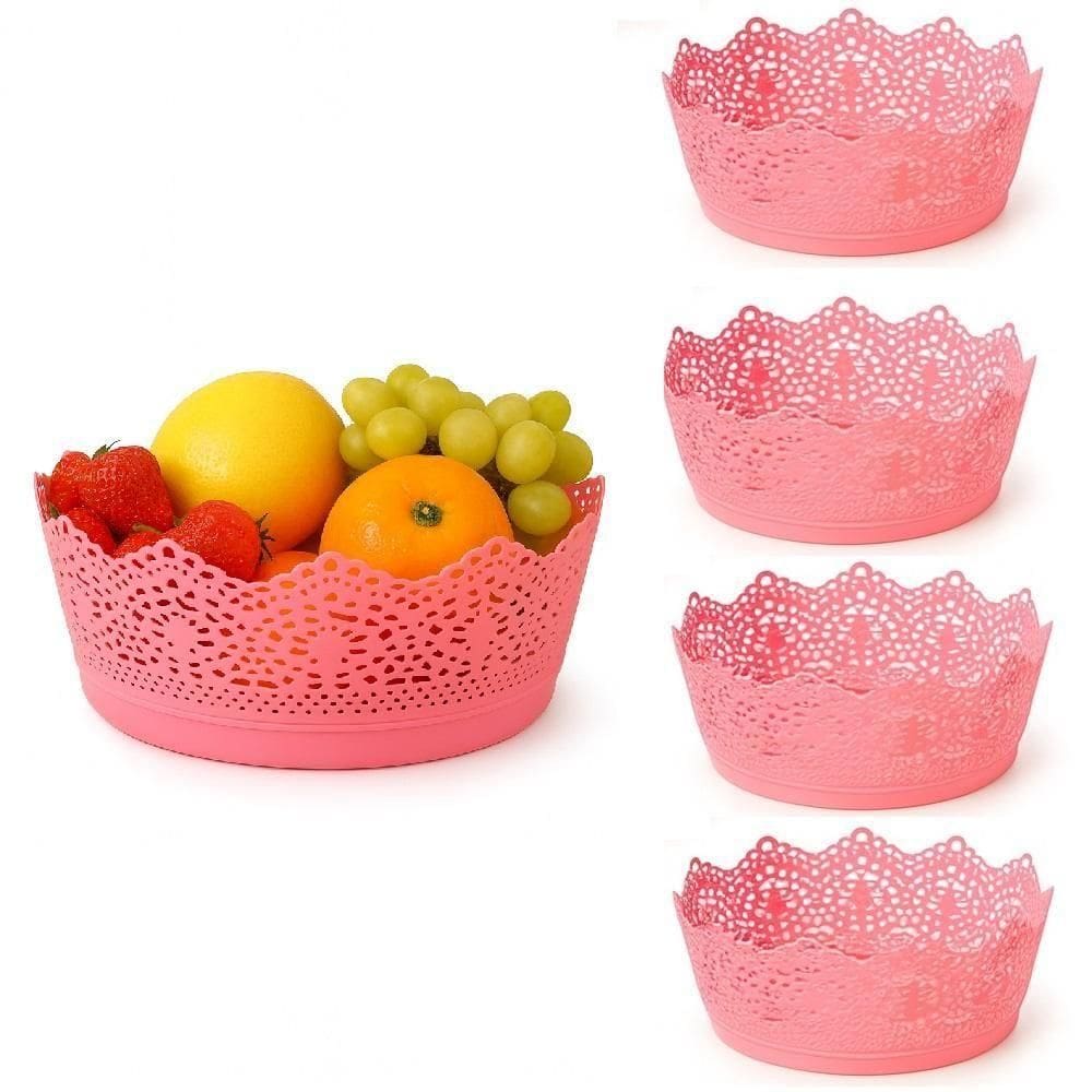 Kit 5 Cestos Organizadores Redondos Telados 21cm Organização Cozinha Sala Closet Penteadeira Rosa