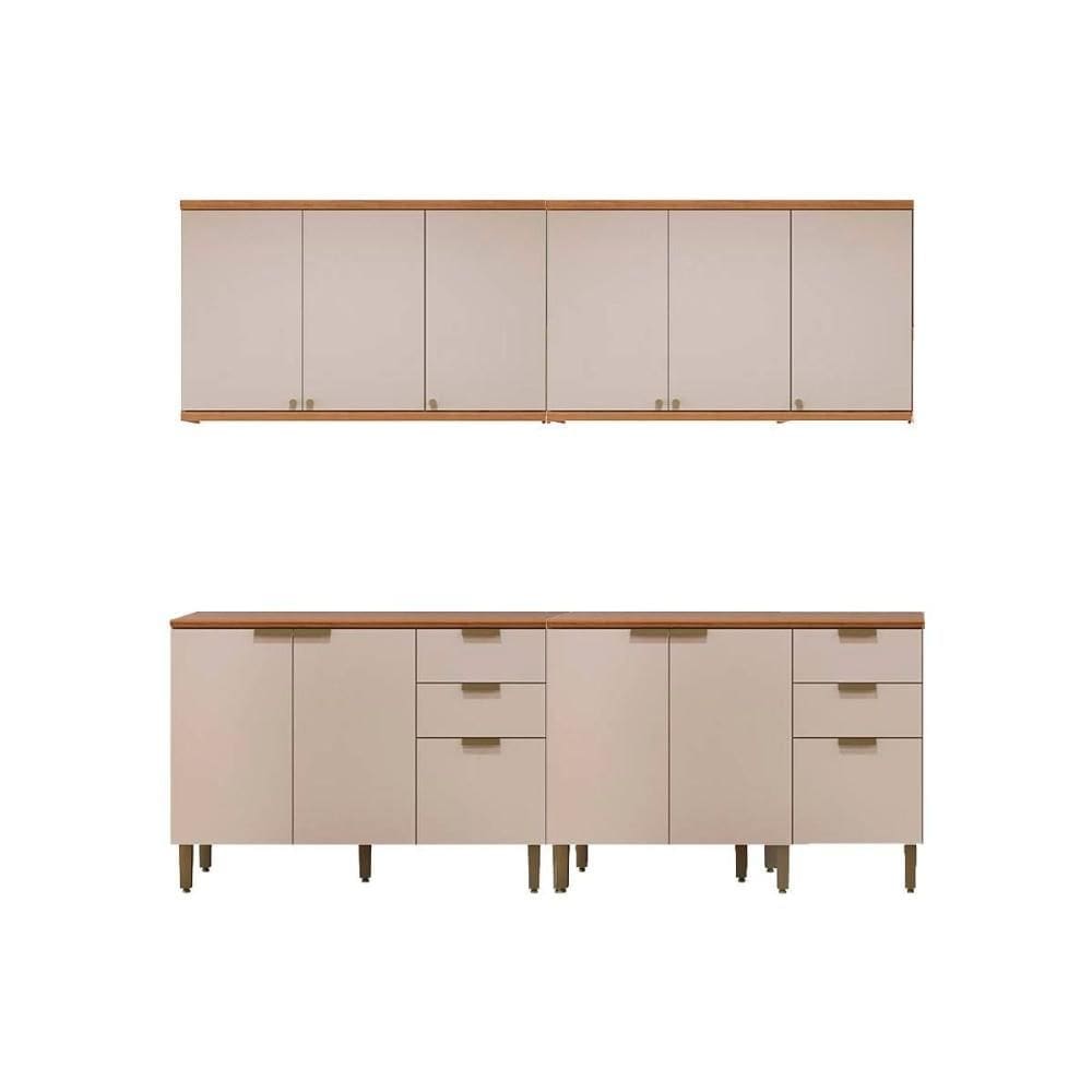 Cozinha Completa Selene 4 Peças (2Balcões+2Aéreos) CP21 Jequitiba/Off White Fosco - Linea Brasil