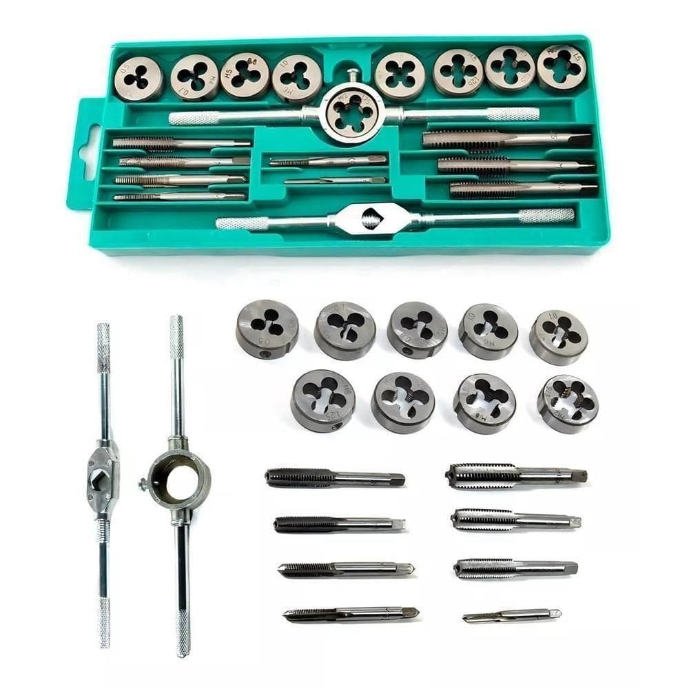 Kit Jogo De Tarracha Femea E Macho Pente Abre Rosca Fina 20 Pecas Cossinete Manual Com Maleta Blister