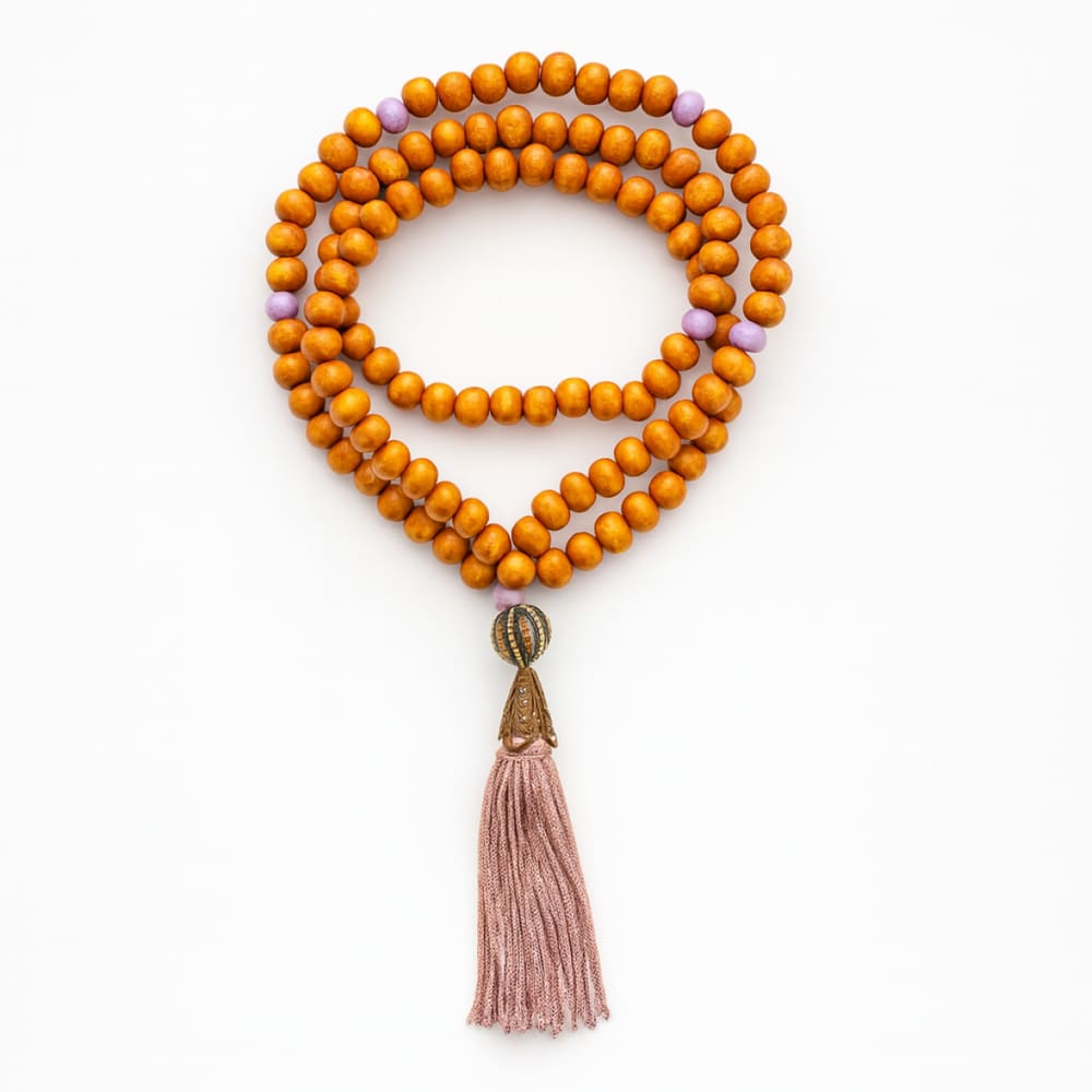 Colar Japamala Lilás 108 Madeira Contas 8mm