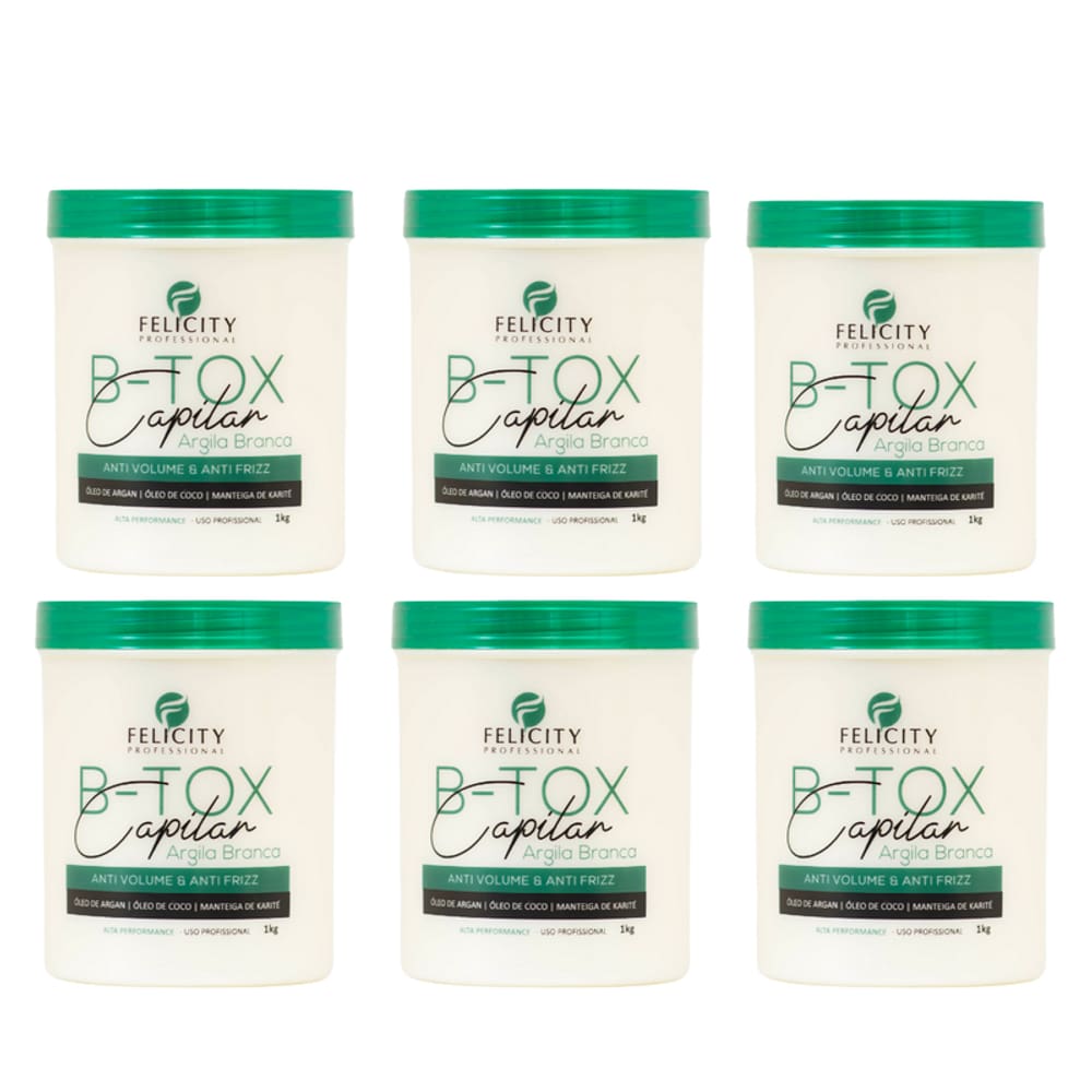 Kit C/6 B-Tox Capilar Argila Branca Organico Felicity 6x1k
