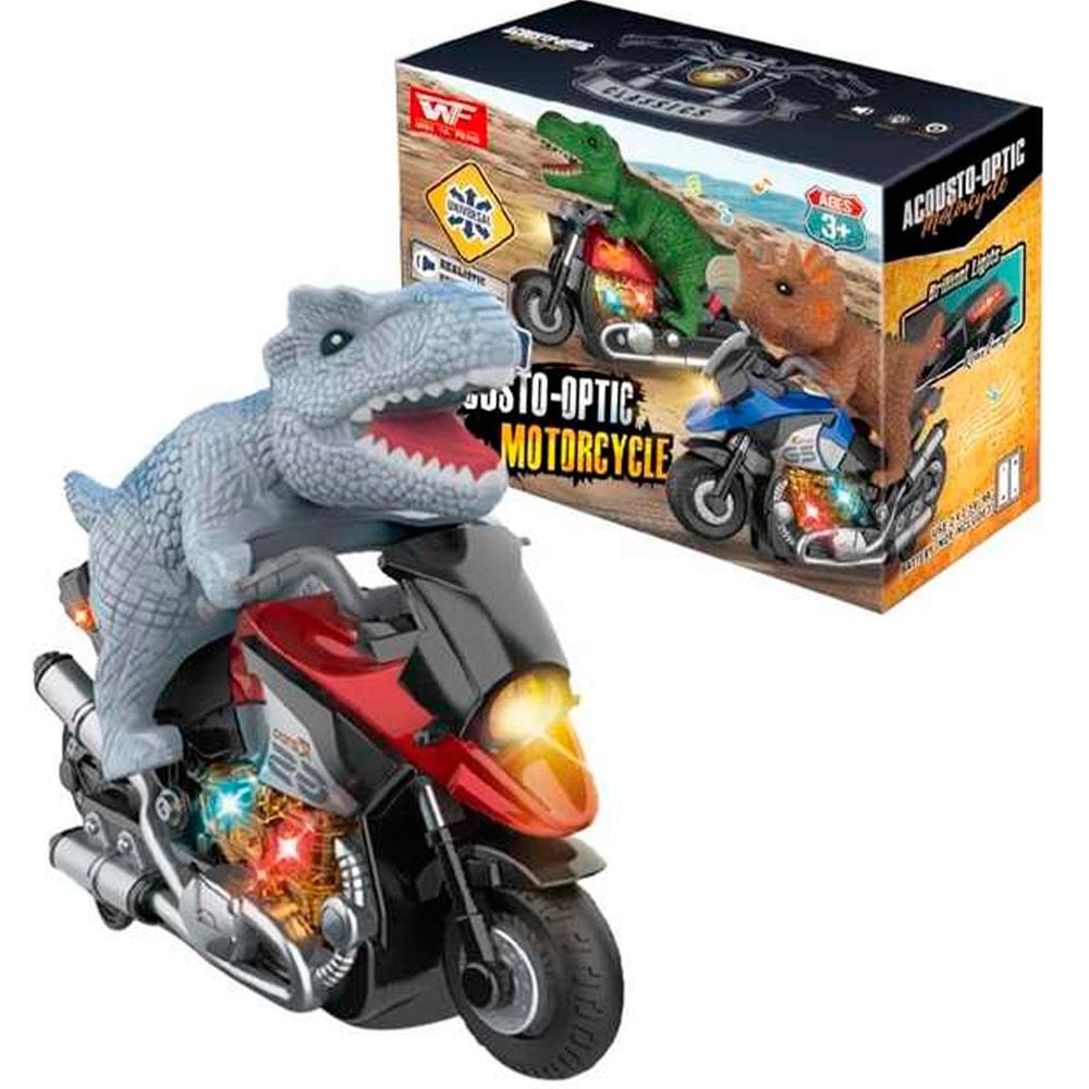Brinquedo Dinossauro Motoqueiro Bate e Volta Som Luz À Pilha