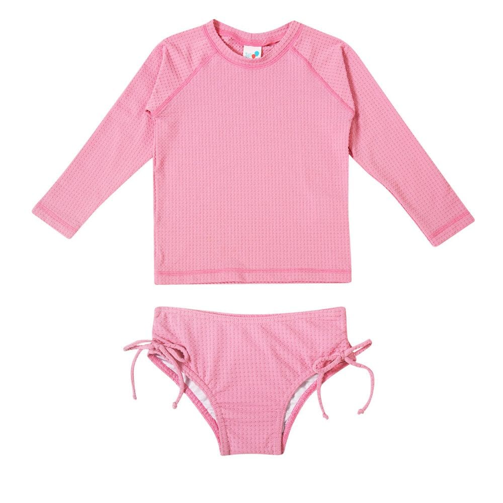 Conjunto Praia Infantil Proteção UV em Lycra Trabalhada Rosa Tip Top