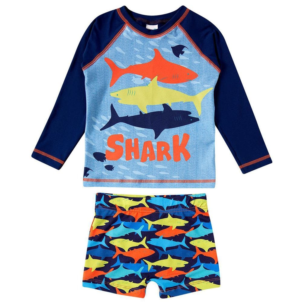 Conjunto Praia Infantil Proteção UV 50+ Tubarão Marinho Tip Top