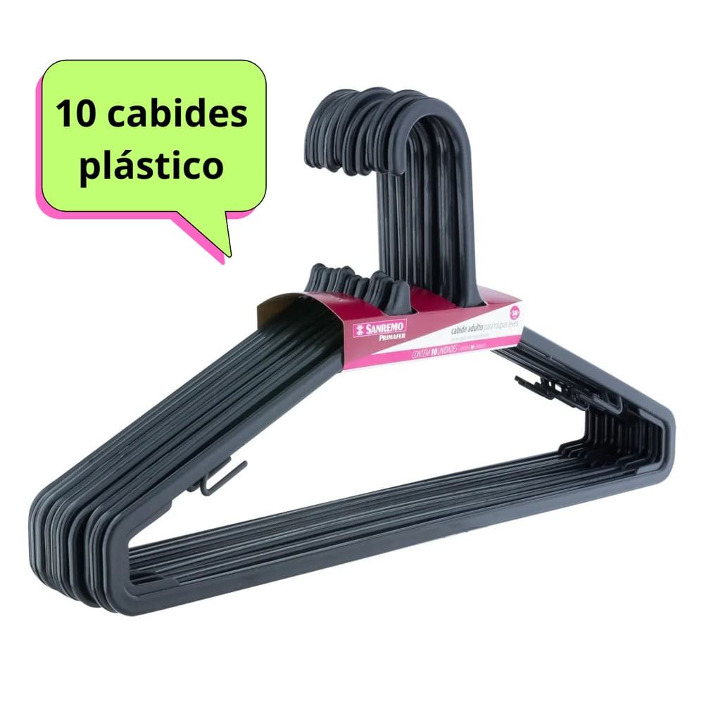 Cabide plástico adulto 10 unidades Sanremo PR9103-10D