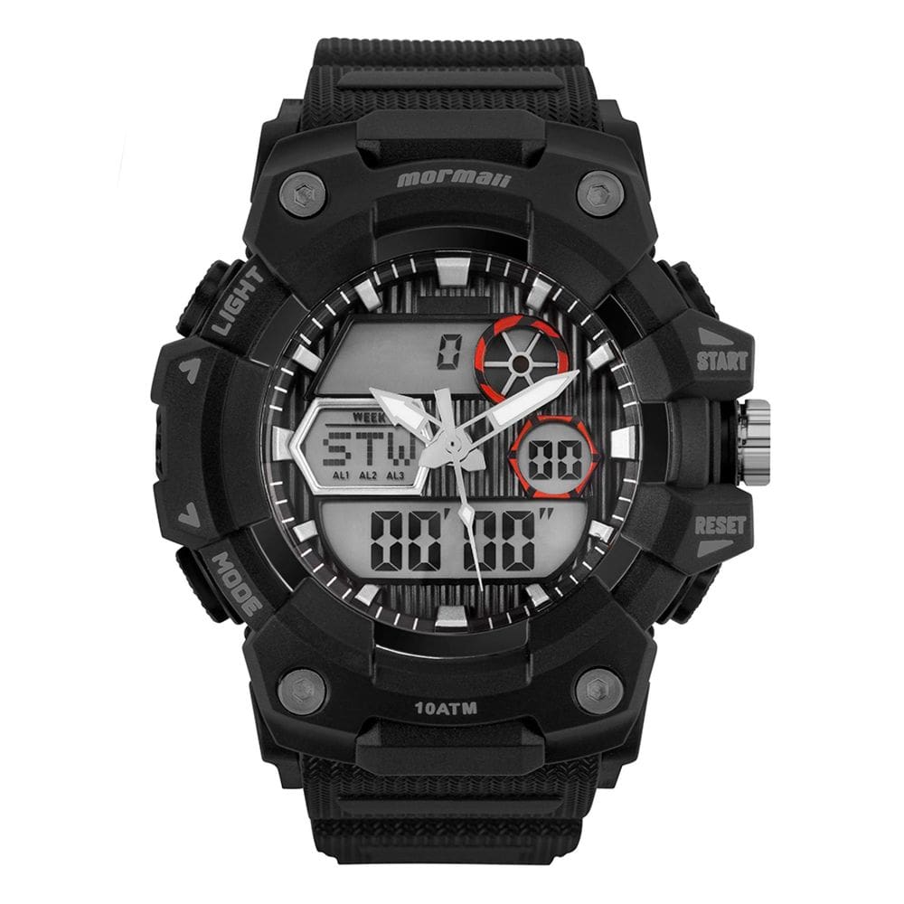 Relógio MORMAII masculino anadigi preto vermelho MO0630/8R