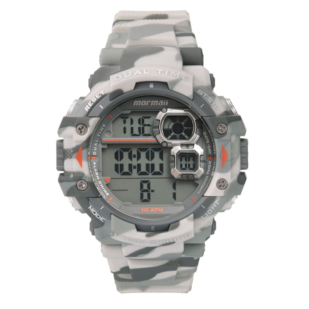 Relógio MORMAII masculino digital camuflado cinza MO13609C/8C