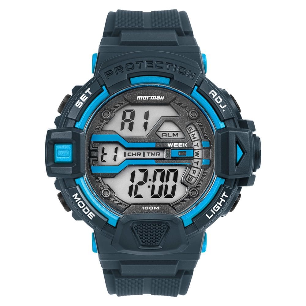 Relógio MORMAII masculino digital azul cinza MO1102B/8A