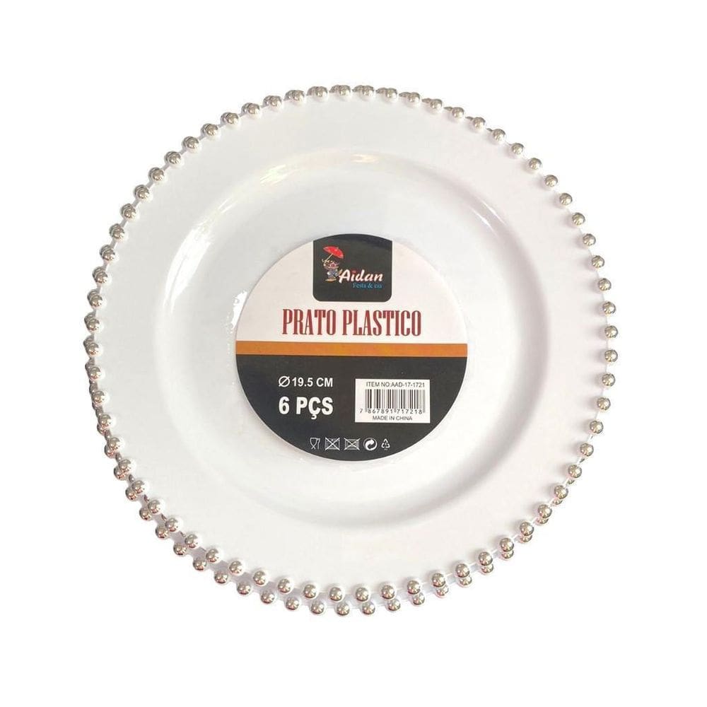 Pratos Descartáveis de Luxo com Borda Prata - 6 Unidades