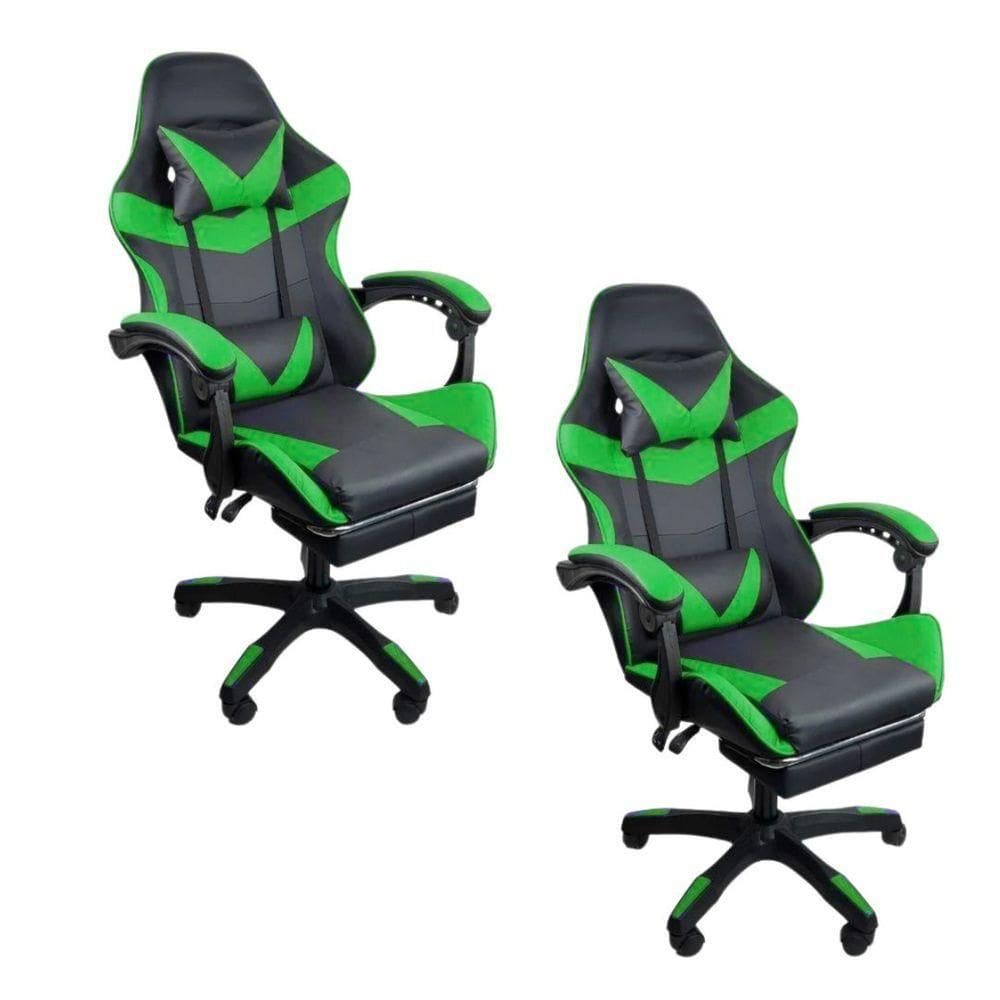 Kit 2 Cadeiras Gamer Stillus Ergonômica Com Apoio Para Os Pés - Preto E Verde