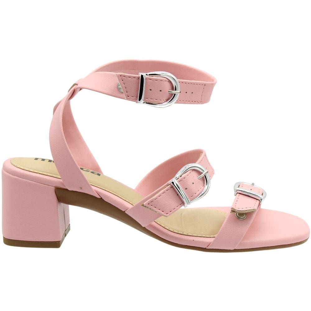 Sandália Salto Médio Bloco Moleca Fivelas Macia Feminina