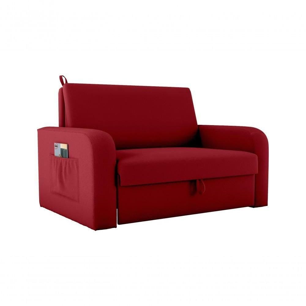 Sofá Cama 2 Lugares Compacto Com Baú 145 Larg Daiane Matrix Veludo Maserati Vermelho