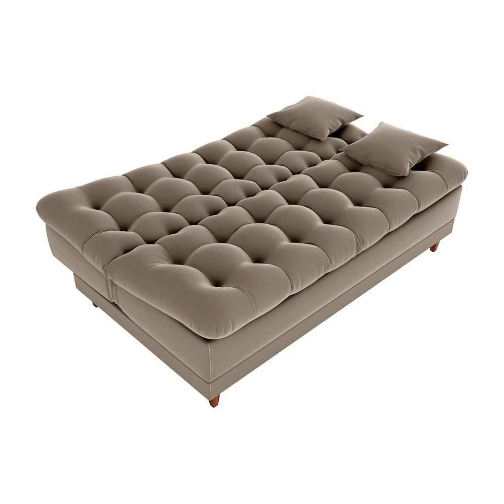 Sofá Cama 3 Lugares Casal Confortável 1,85 Larg Duda Matrix Veludo Capuccino