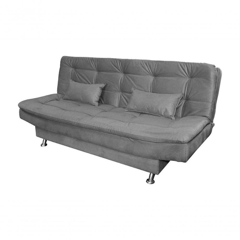 Sofá Cama 3 Lugares Com Pillow Reclinável 190 Larg Salomé Matrix Suede Cinza