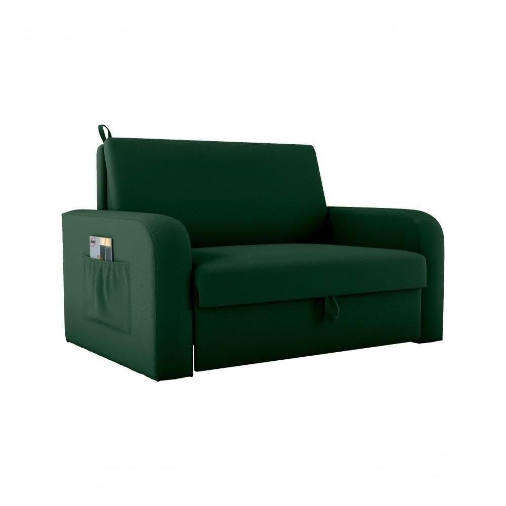Sofá Cama 2 Lugares Compacto Com Baú 145 Larg Daiane Matrix Veludo Maserati Verde