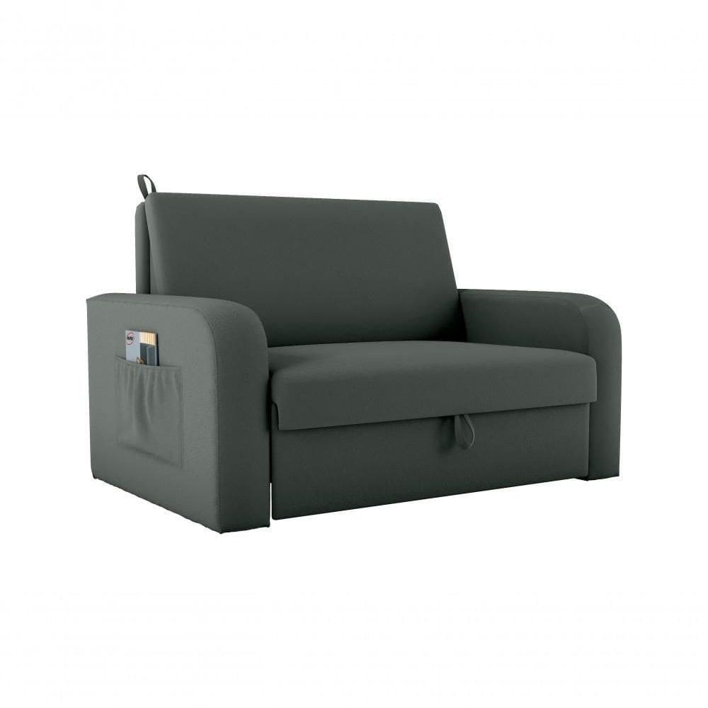 Sofá Cama 2 Lugares Compacto Com Baú 145 Larg Daiane Matrix Veludo Maserati Cinza