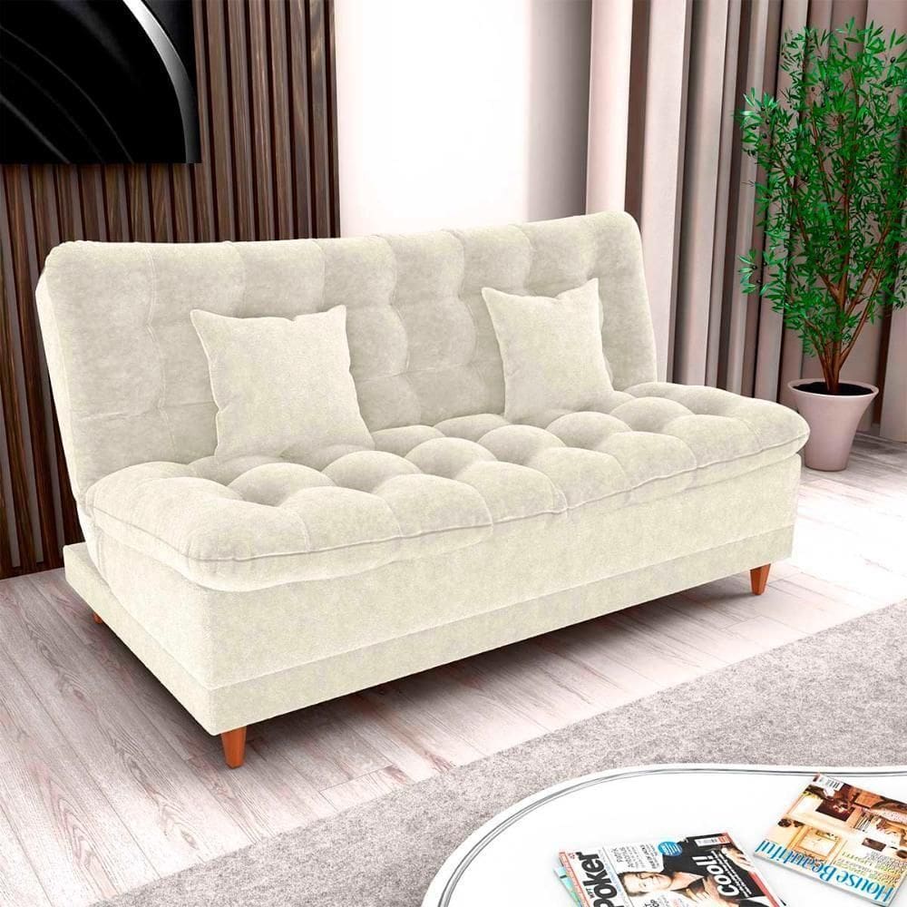 Sofá Cama 3 Lugares Casal Confortável 1,85 Larg Duda Matrix Boucle Bege